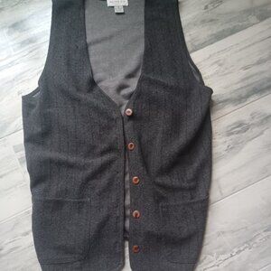 Metro 212 Grey Textured Long Sleeveless Vest with Buttons and Pockets Medium